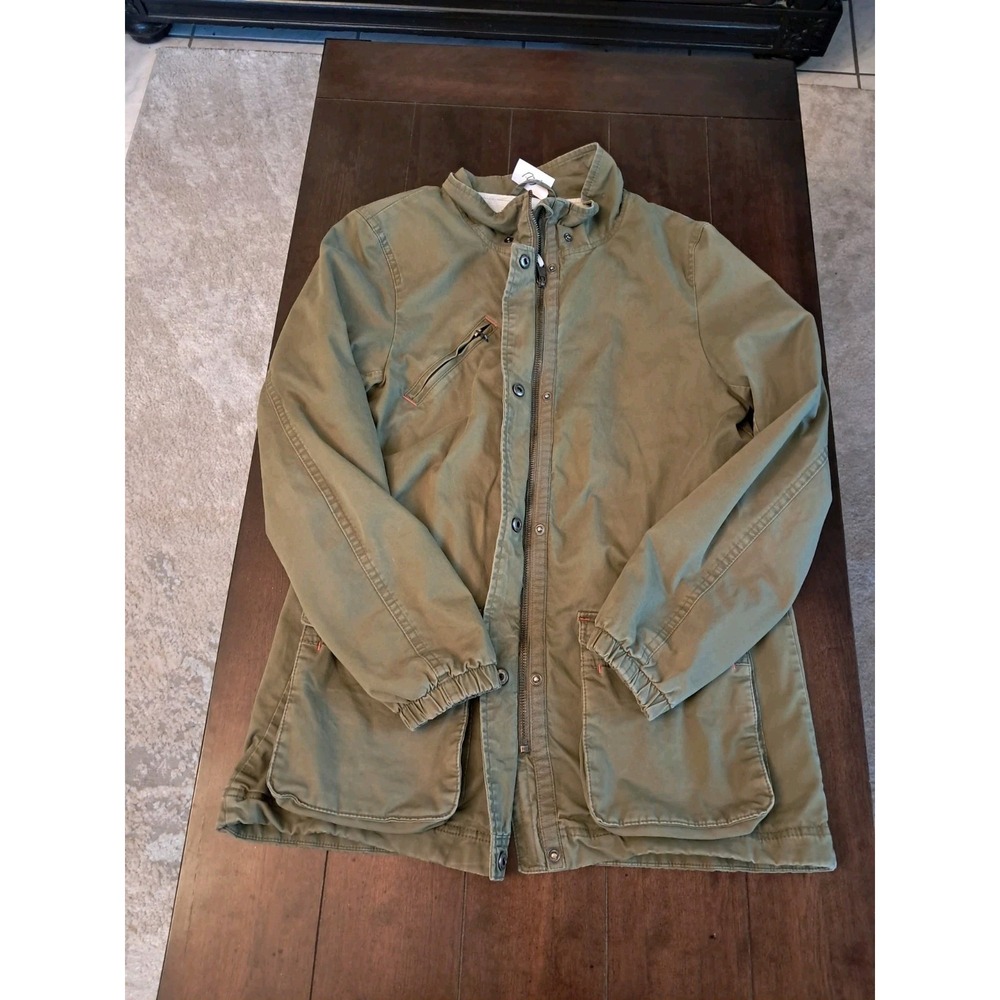 L.O.G.G. H&M Olive Army Green Hooded Jacket Sz 13 zip snap adjustable‎ waist